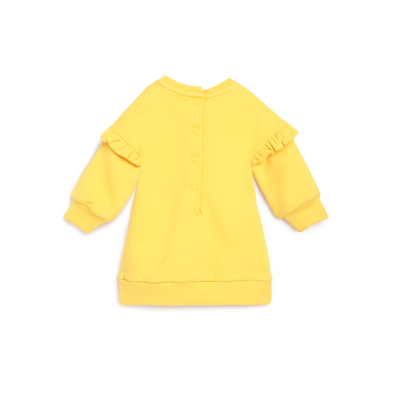 Girls Medium Yellow Printed Long Sleeve Dress image number null